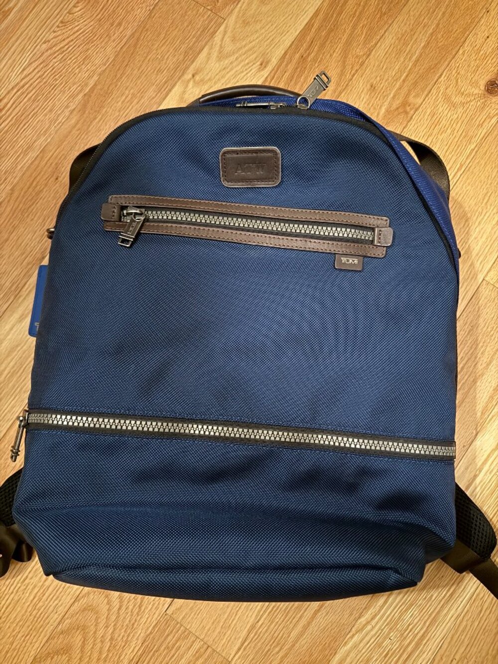 Tumi Alpha Bravo Cannon Men's Backpack - Blue Nylon with Brown Leather Trim